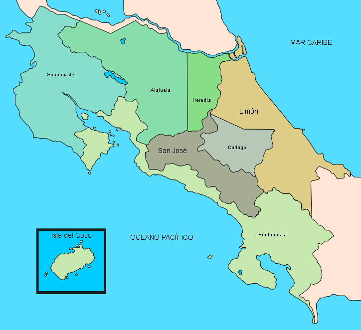 mapa de las provincias de Costa Rica